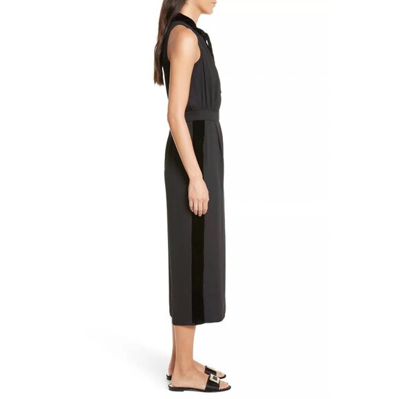 Kate Spade Black Tie Neck Jumpsuit, Cropped Wide Leg with Velvet Trim, sz 6 - Picture 8 of 9